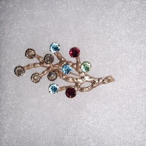 Van Dell Vtg 12k gold filled rhinestone Flower branch Brooch